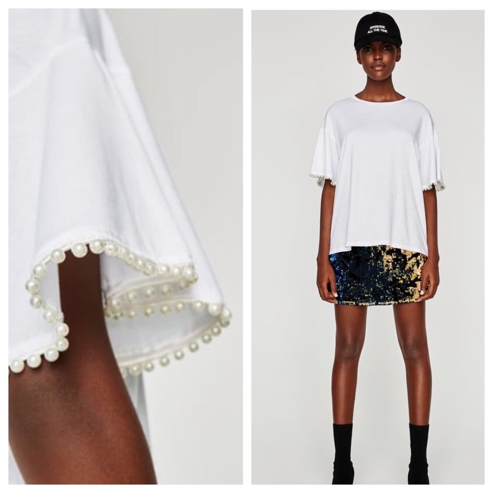 Zara Pearl Sleeves Tshirt